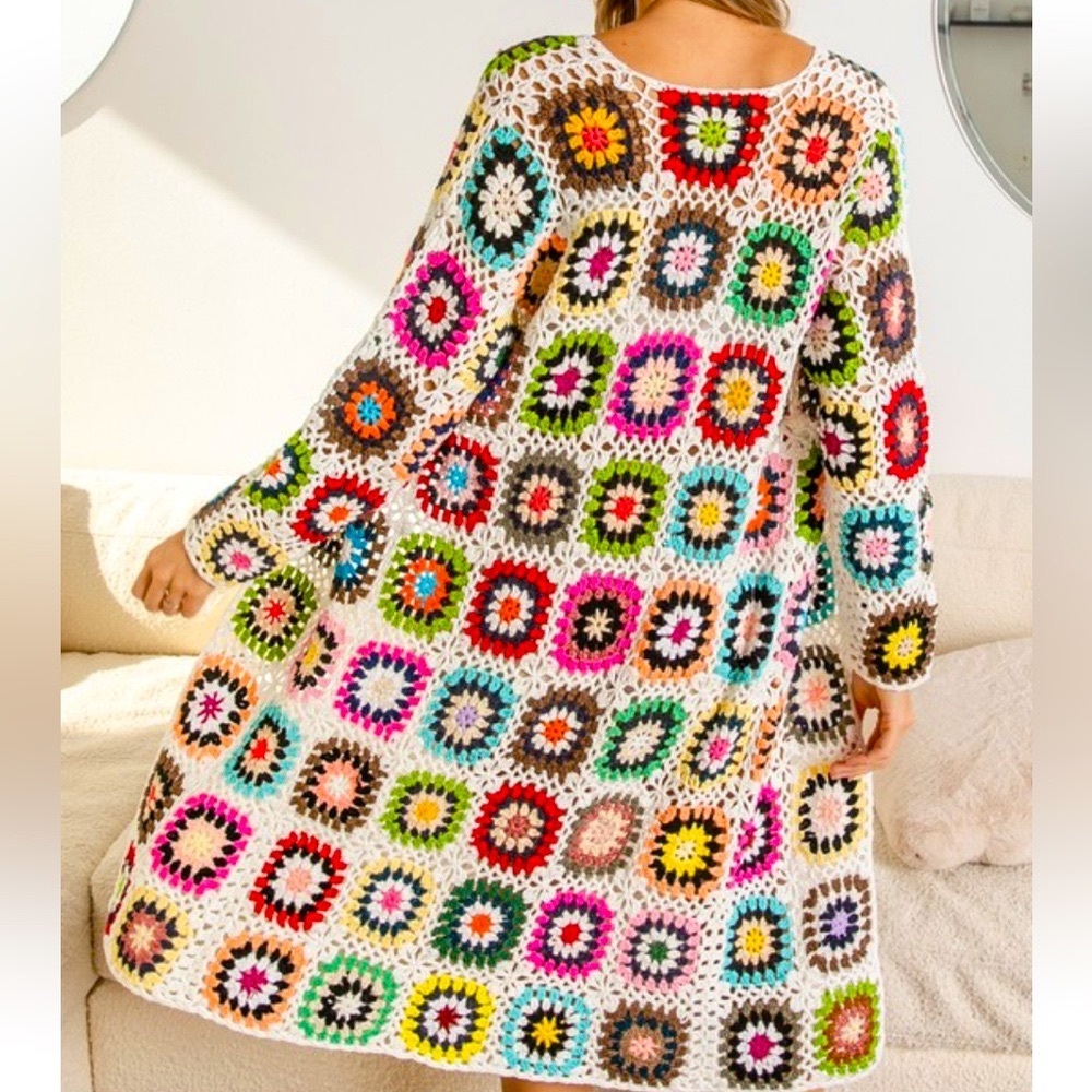 Handmade Granny Square Crochet Cardigan, swim suit cover up/ long cardig… - Picture 2 of 16